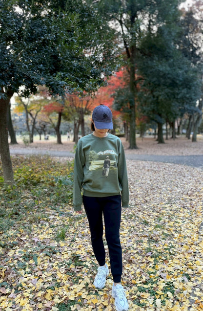 Spatty cot. Unisex Vintage Crew（カーキ）